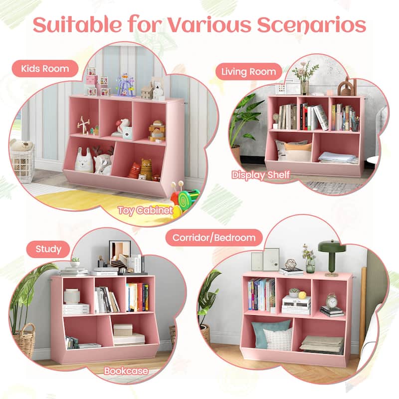 Costway 5-Cubby Kids Toy Storage Organizer Wooden Bookshelf Display - See Details