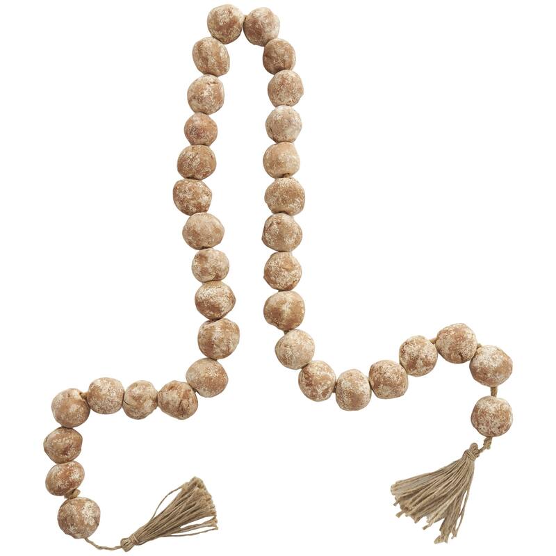 Ceramic Handmade Round Intricately Shaped Large Distressed Beaded Garland with Tassel - Roche River Decor
