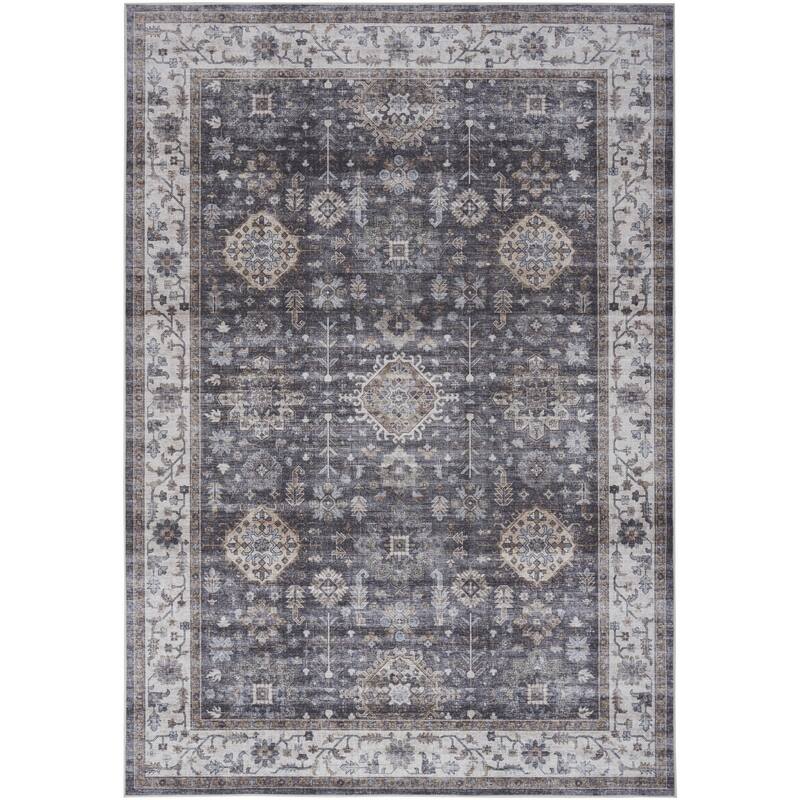 Fice Power Loomed Distressed Non Skid Stain Resistant Area Rug By HomeRoots - 84' X '60' X '0.25