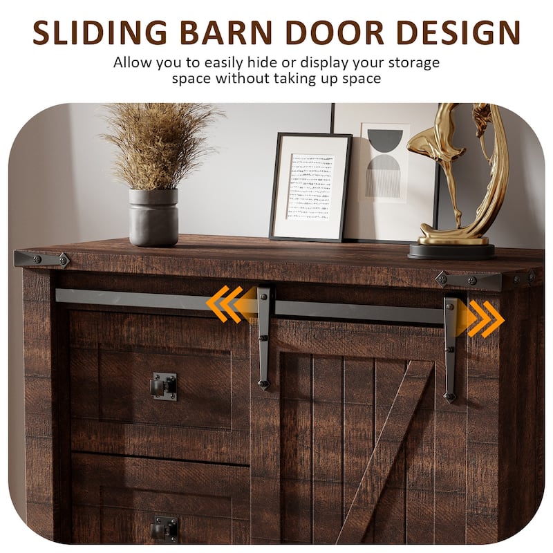 Farmhouse 5 Drawers Dresser, Vintage Chest of Drawers with Barn Door