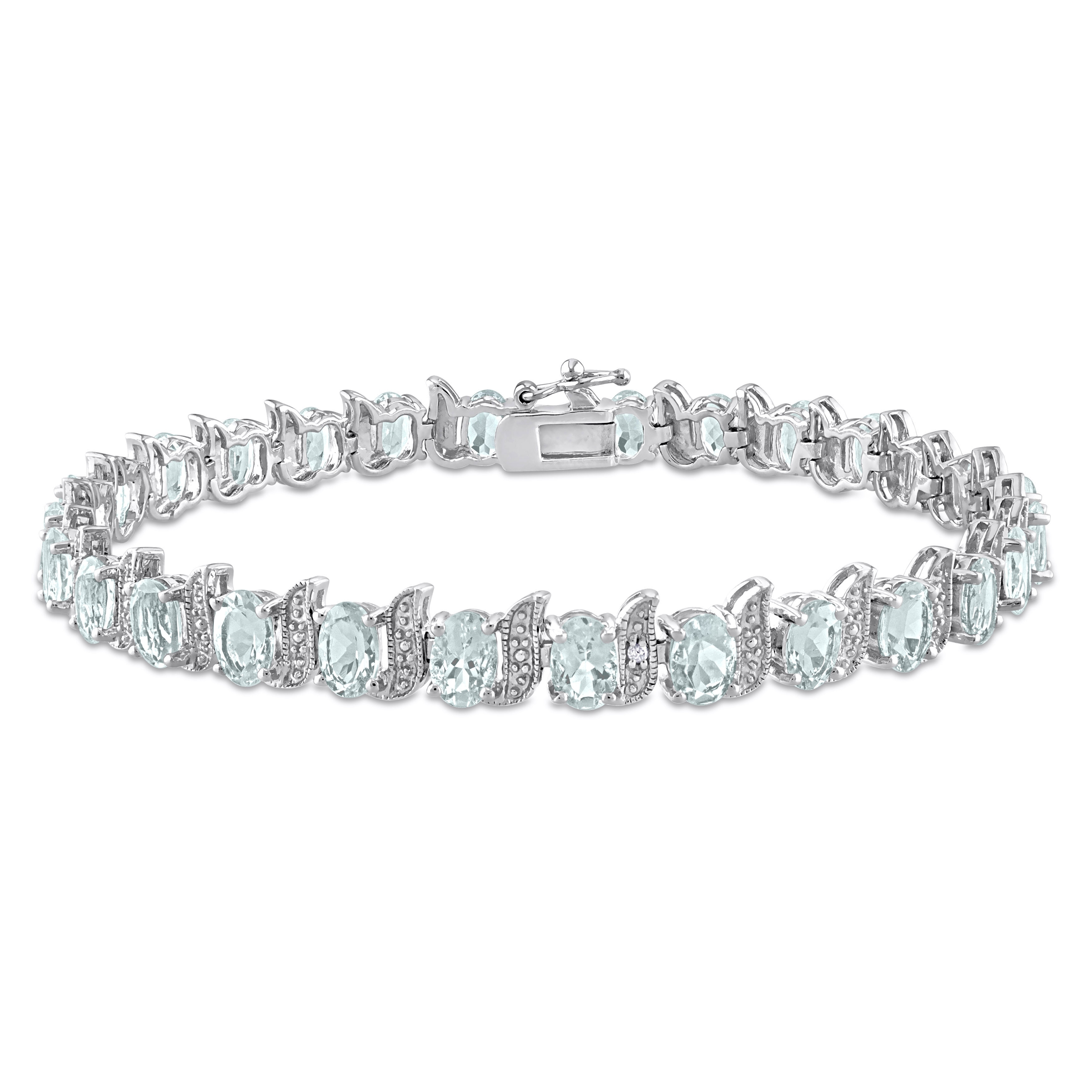 Miadora 11 1/5ct TGW Oval Aquamarine Diamond Accent S Link Tennis Bracelet Sterling Silver