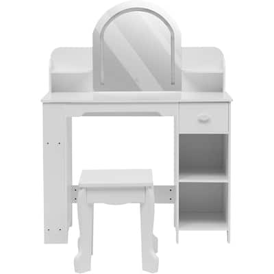 Kids Vanity Set with Lighted Mirror and Stool, 2-in-1 Makeup Tabl, for Girls Ages 3–9