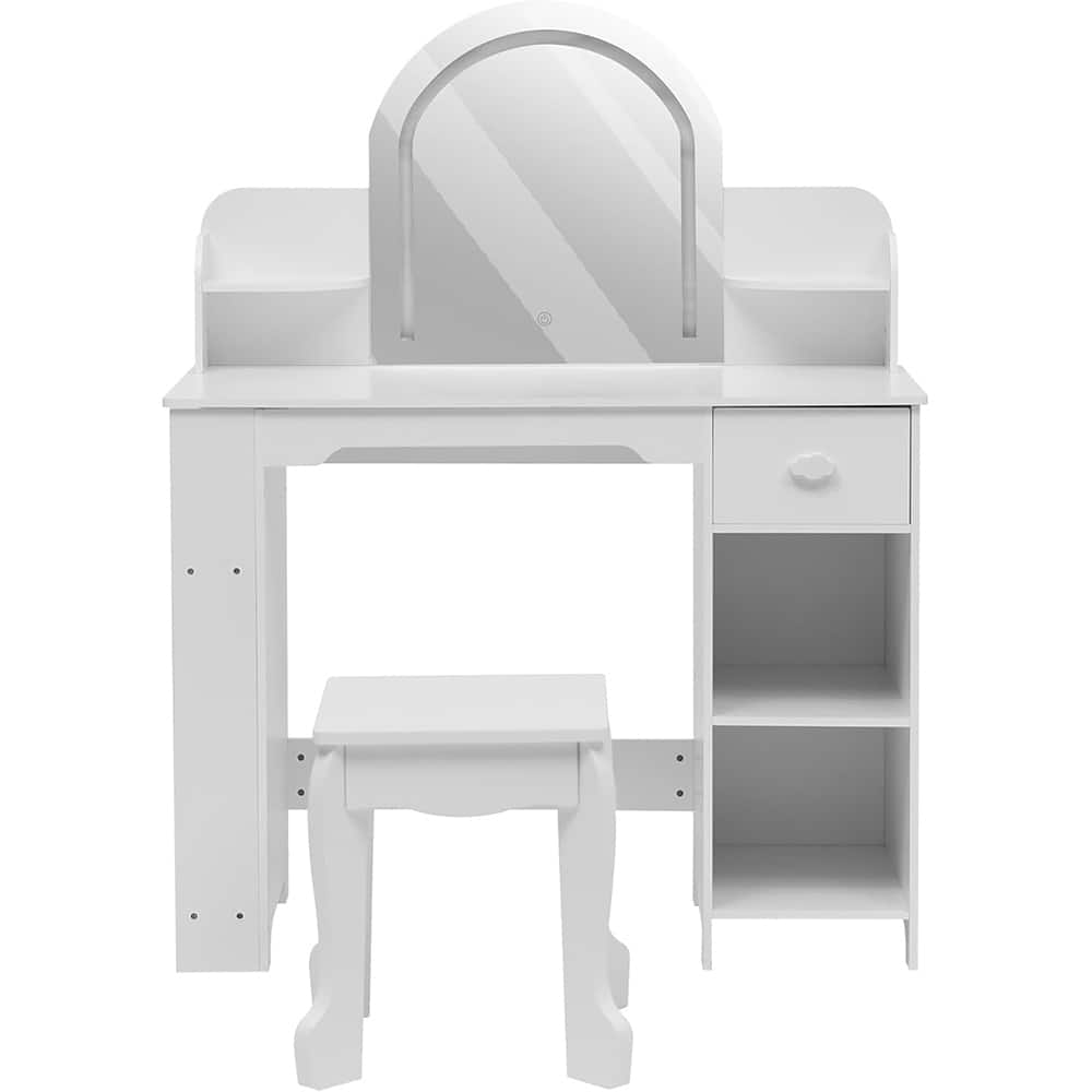 Kids Vanity Set with Lighted Mirror and Stool, 2-in-1 Makeup Tabl, for Girls Ages 3–9