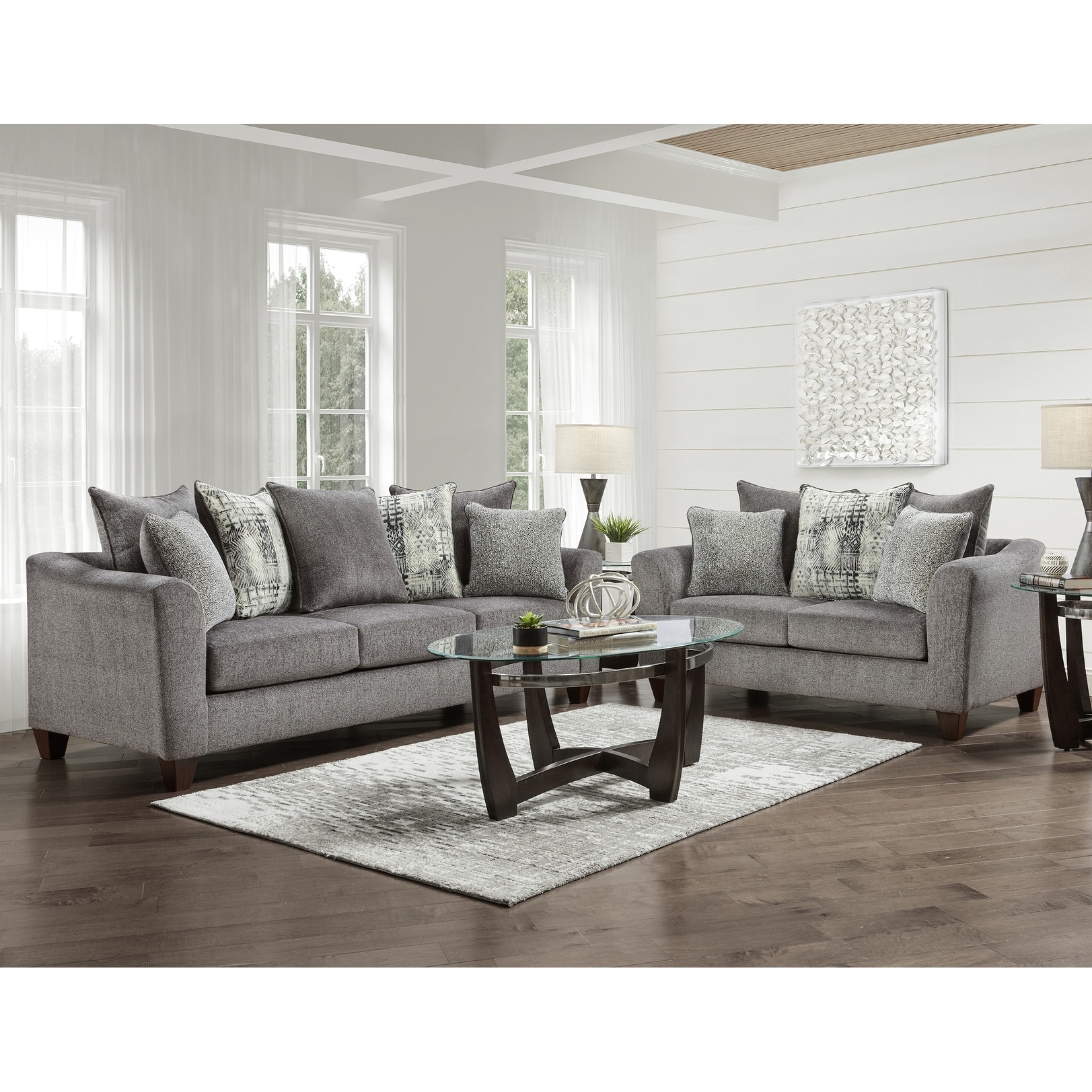 Roundhill Furniture Davoz 2 Piece Living Room Set Sofa and Loveseat Tori Slate