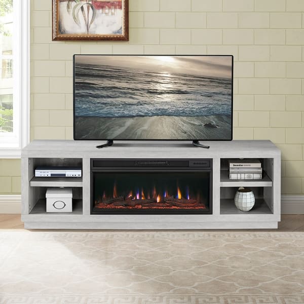 slide 1 of 6, 75 in. Saw cut Off white Fireplace for Tvs up 75in.