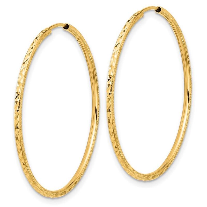 Curata 14k Yellow Gold Sparkle Cut Endless Hoop Earrings - 34.5x1.5mm