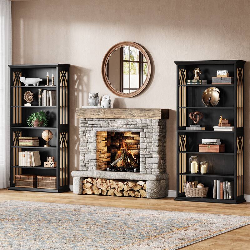 7-Tier Wood Bookshelf, 75 Inch Tall Bookcase Display Shelves