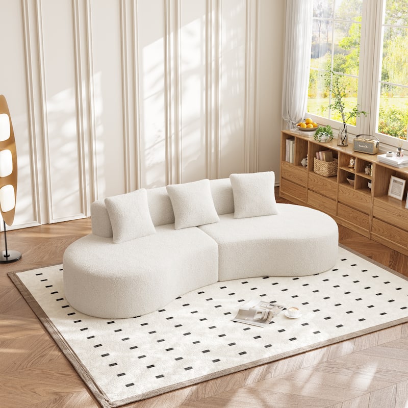 Curved Velvet Boneless Cloud Sofa with 3 Pillows, 5-Seater Modular Sectional Sofa, High-Density Foam Upholstered Sofa