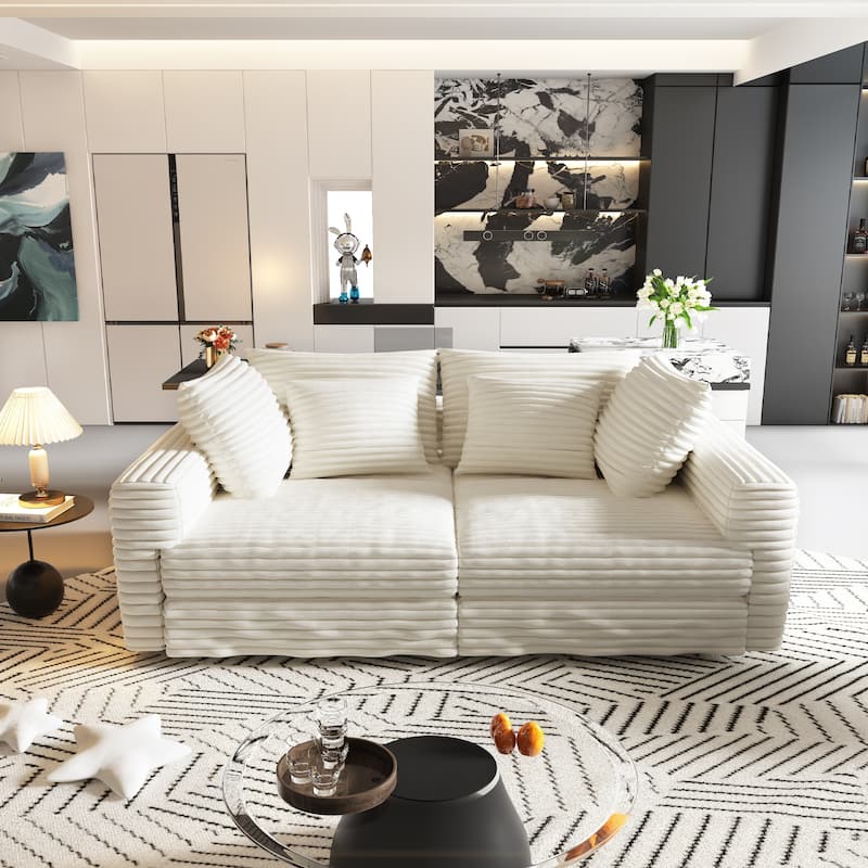 GDFStudio - Plush Corduroy 4-Seater 102.4" Deep Sofa with Convertible Lounge