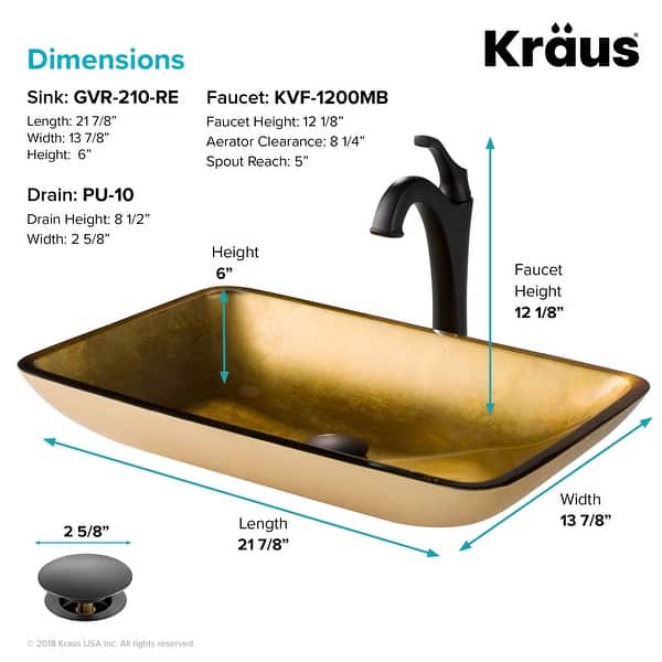 dimension image slide 1 of 5, Kraus Glass Vessel Sink, Bathroom Faucet, Mounting Ring