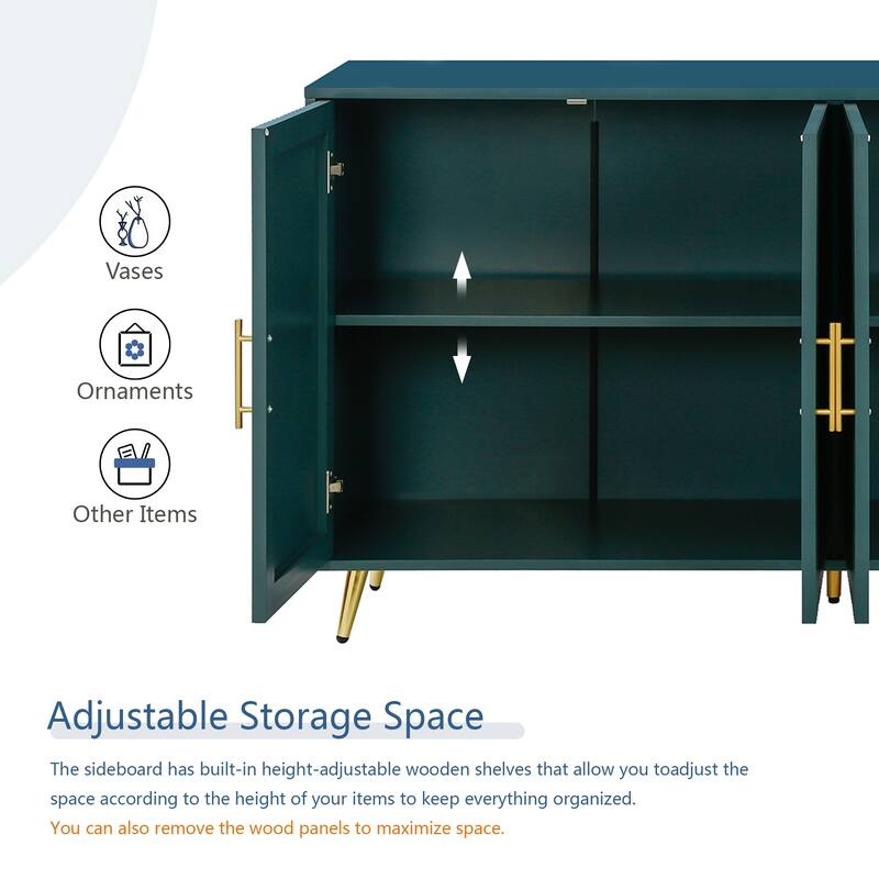 60" TV Stand Cabinet with Antique Pull Handle, Storage Cabinet and Adjustable Shelves for TVs Up to 65"