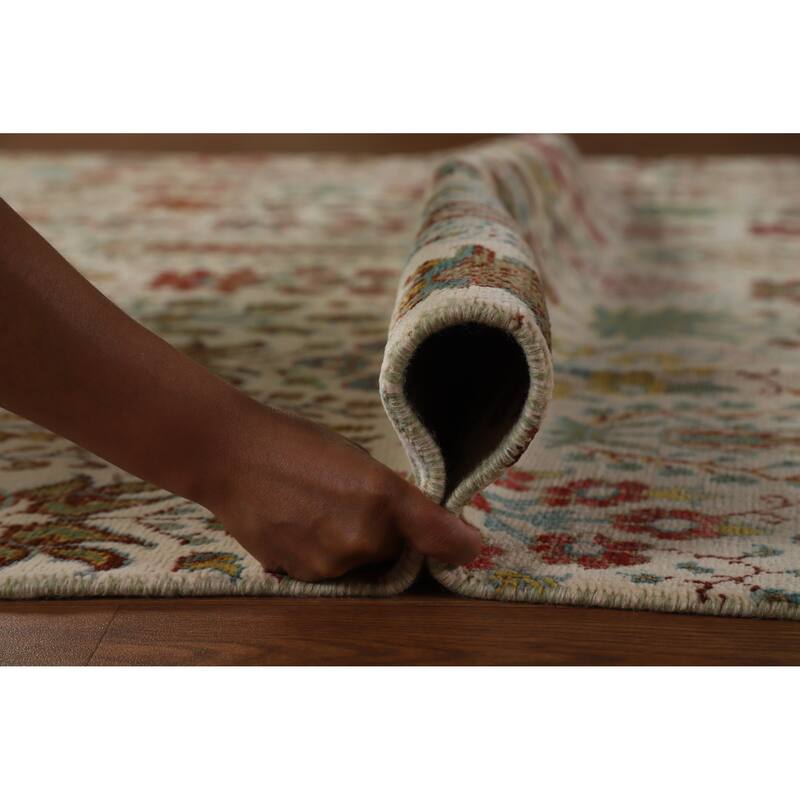 Hand Knotted Oriental 100% Wool Carpet Traditional All-Over Beige & Ivories Ziegler Area Rug - 9' 10'' X 6' 6''
