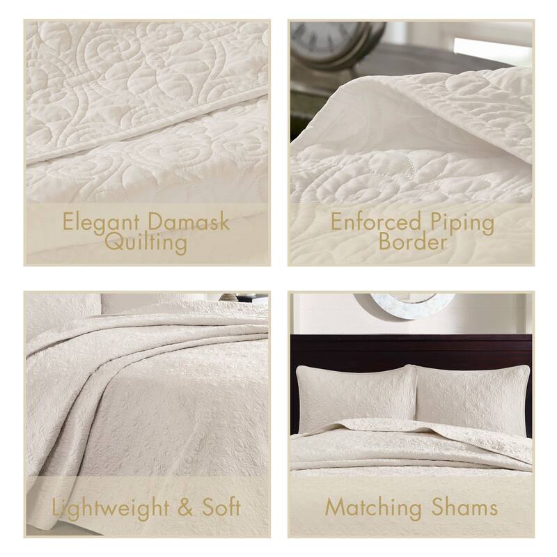 Madison Park Mansfield Reversible Oversized 3-piece Solid Texture Bedspread Quilt Set with Matching Shams