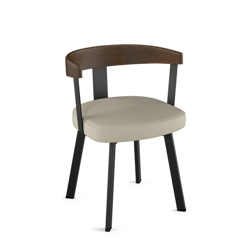 Amisco Lars Dining Chair with Wooden Backrest and Armrests - Greige Faux Leather/Brown Wood/Black Metal