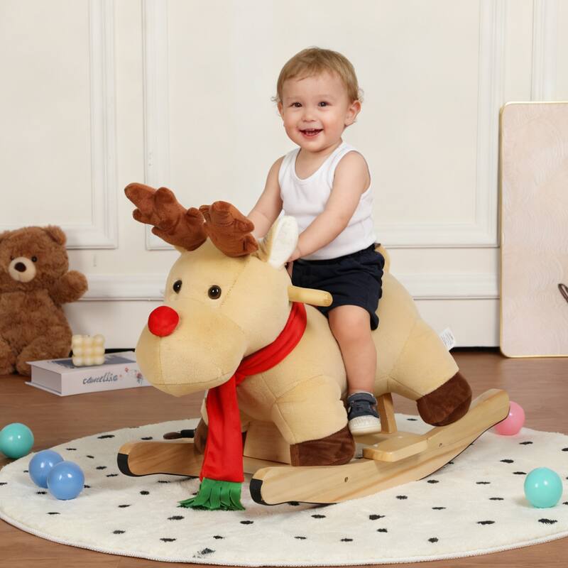 Anmytek Rocking Christmas Deer Toy Plush Interactive Toddler Rocker with Sound Motor Skills Gift