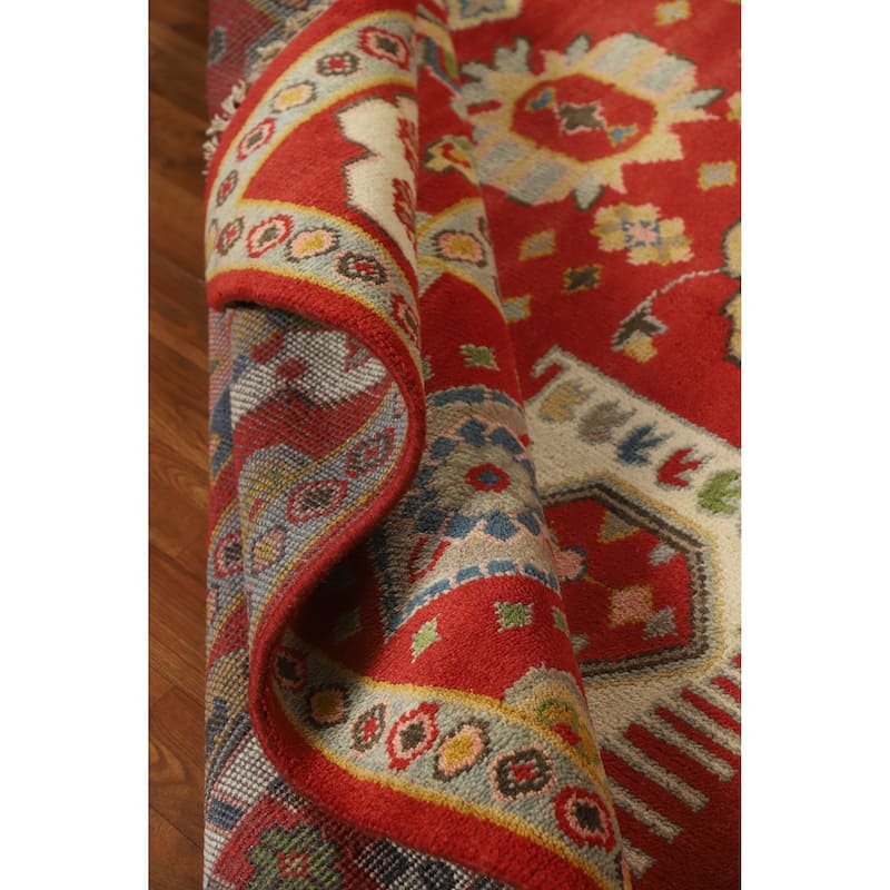 Red Geometric Heriz Serapi Indian Area Rug Handmade Wool Carpet - 7'10" x 10'0"