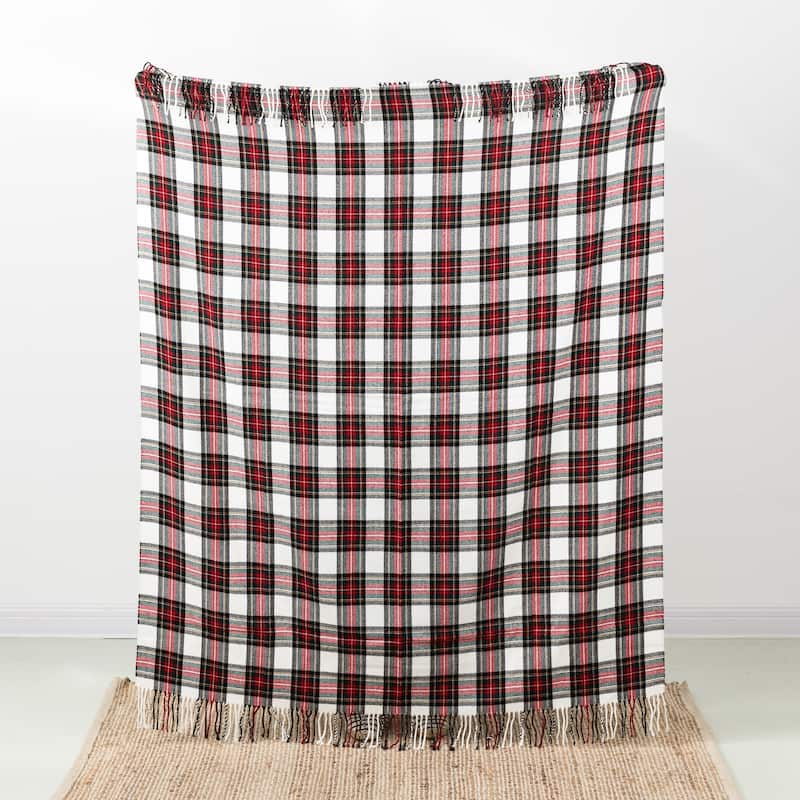 Glitzhome 50 x 60 Plaid Woven Acrylic 400g Christmas Blanket - White Plaid
