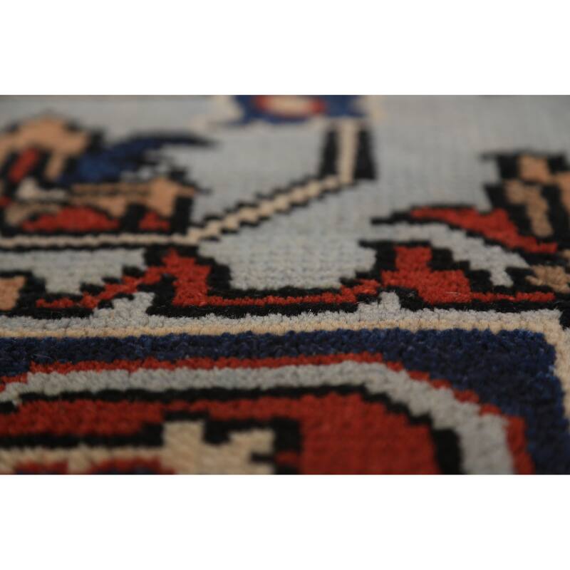 Geometric Heriz Serapi Indian Rug Hand-Knotted Blue Wool Carpet - 7'11"x 9'9"