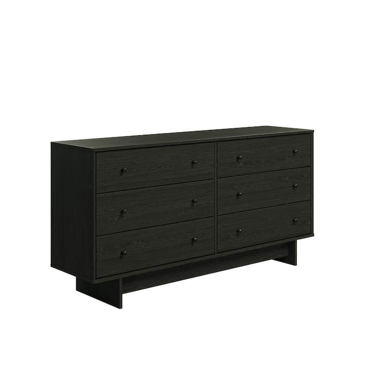 Prepac Finnley 6-Drawer 61" W Dresser, Modern Clothing Organizer for Home, Bedroom, Living Room - Black Oak