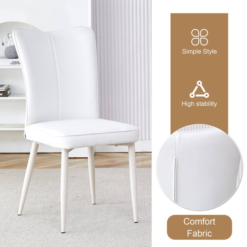 Roomfitters 5pcs Small Round Dining Table Set with Cream Style Chairs and Vertical Line Backrest Design, White