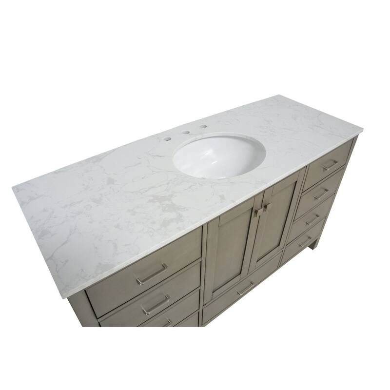 KitchenBathCollection Horizon 60" Single Bathroom Vanity with Engineered Carrara Top