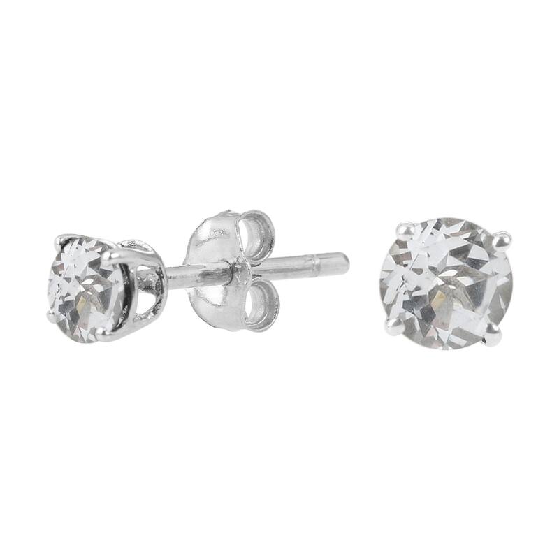 Sterling Silver Round 4mm Gemstone Birthstone Stud Earrings - White - Topaz