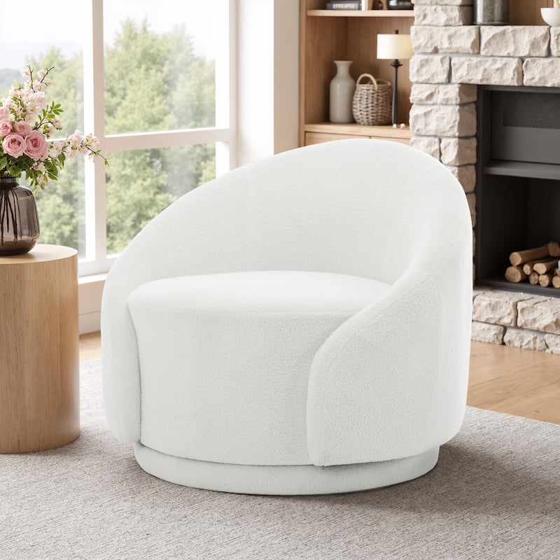 35" Wide 360-Degree Swivel Accent Barrel Chair - Boucle - White