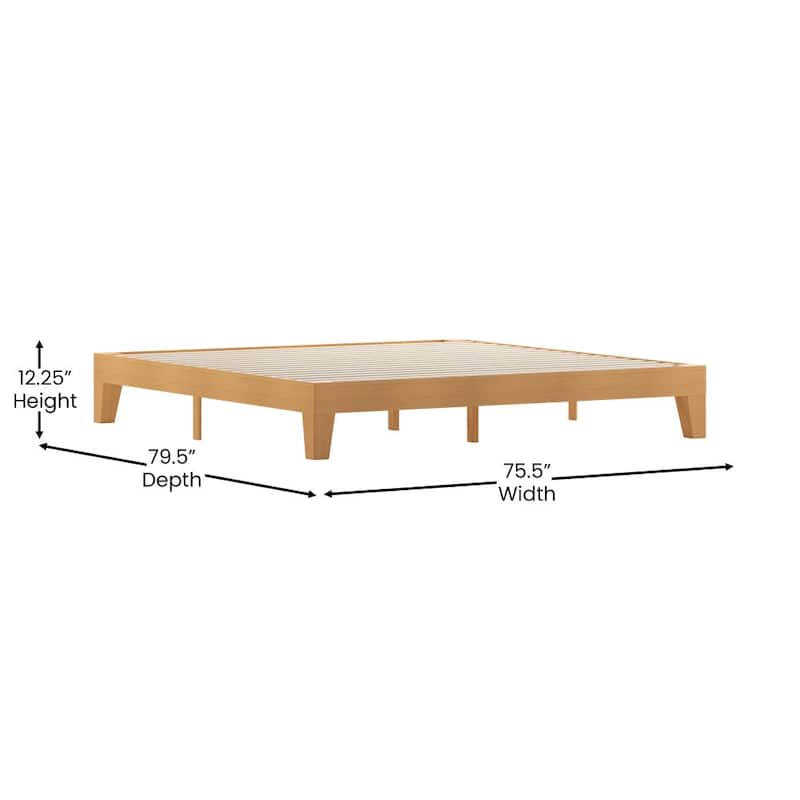 Wood Platform Bed with 14 Wooden Support Slats