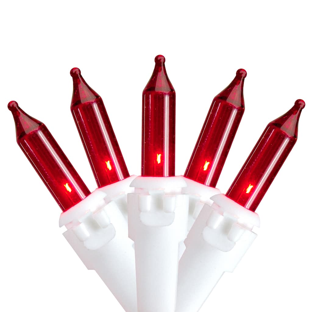 35-Count Red Mini Christmas Light Set 7ft White Wire - 7'