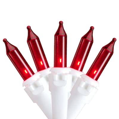 50-Count Red Mini String Christmas Light Set 10ft White Wire - 10'