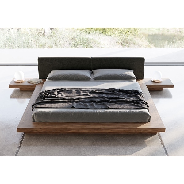 Worth Queen Bed in Soft Carbon Fabric and Walnut - Soft Carbon