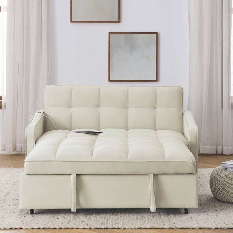Loveseats Sofa Bed with Pull-out Bed,Adjsutable Back and Two Arm Pocket