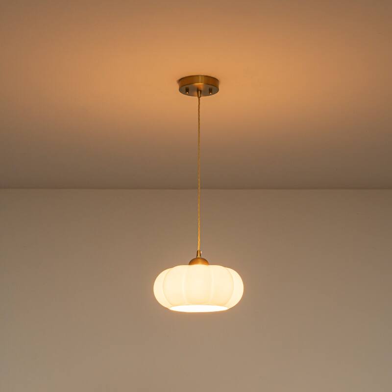 1-Light Gold Lantern Chandelier Drum Shape Hanging Kitchen Island Light