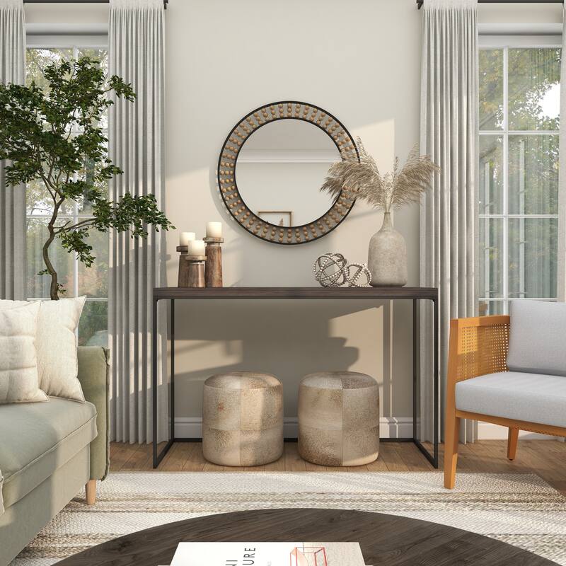 Contemporary Metal Wall Mirror with Beaded Detailing - White or Black