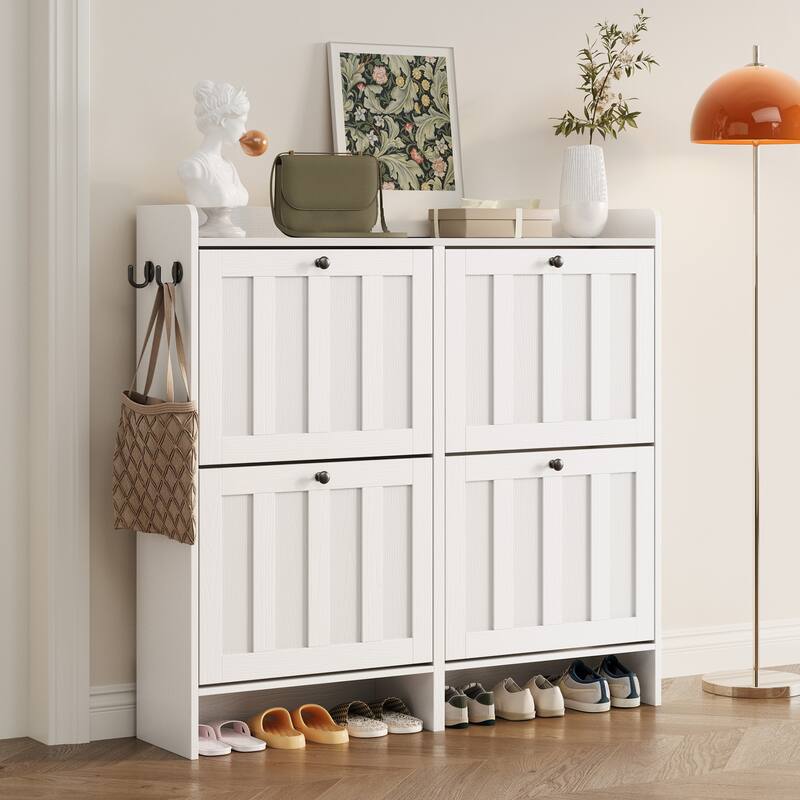 Shoe Cabinet with Flip Drawers, Slim Shoe Storage Cabinet for Entryway, Freestanding Narrow Rack with Open Storage