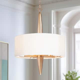 Mid-Century Modern 4-light Drum Brass Chandelier Fabric Shade Hanging Lights for Dining Room - D16" x H80"