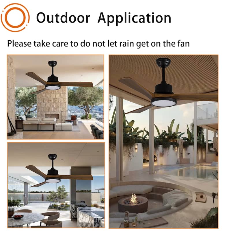 42-Inch Ceiling Fan with Light, Solid Wood Blades, 2 Downrods for Sloped Ceiling ≤15°, Quiet Reversible DC Motor - Natural Wood