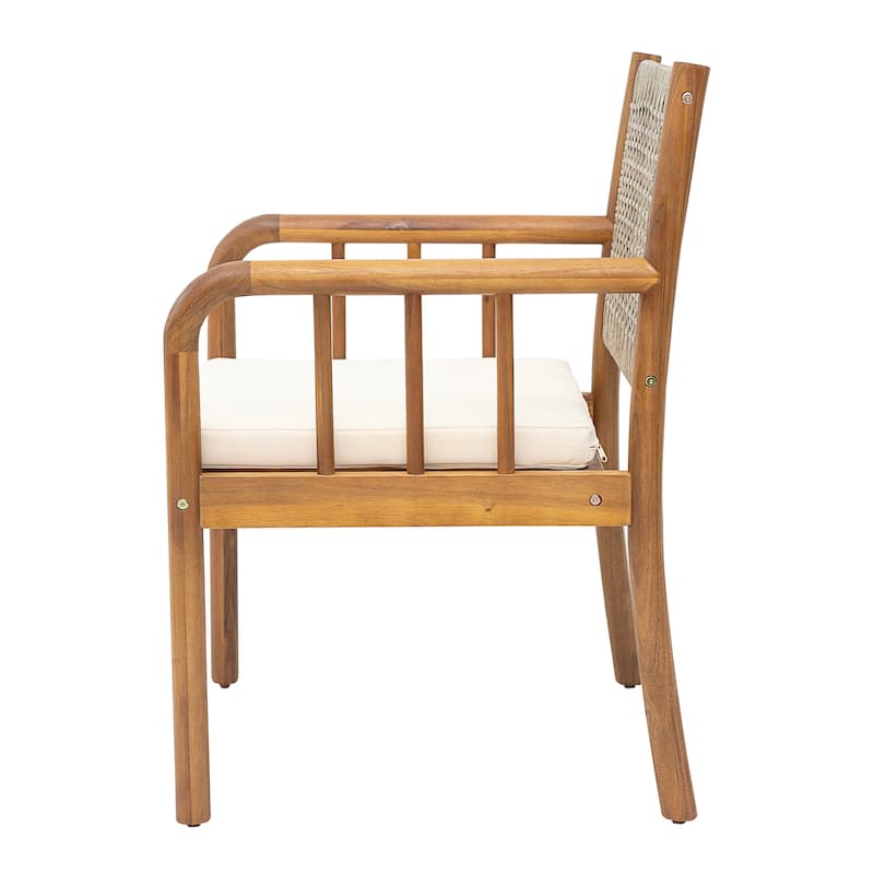 Christopher Knight Home - Porto Outdoor Acacia Wood 7-Piece Dining Set with Rattan Back Chairs & 66.25" Solid Wood Dining Table