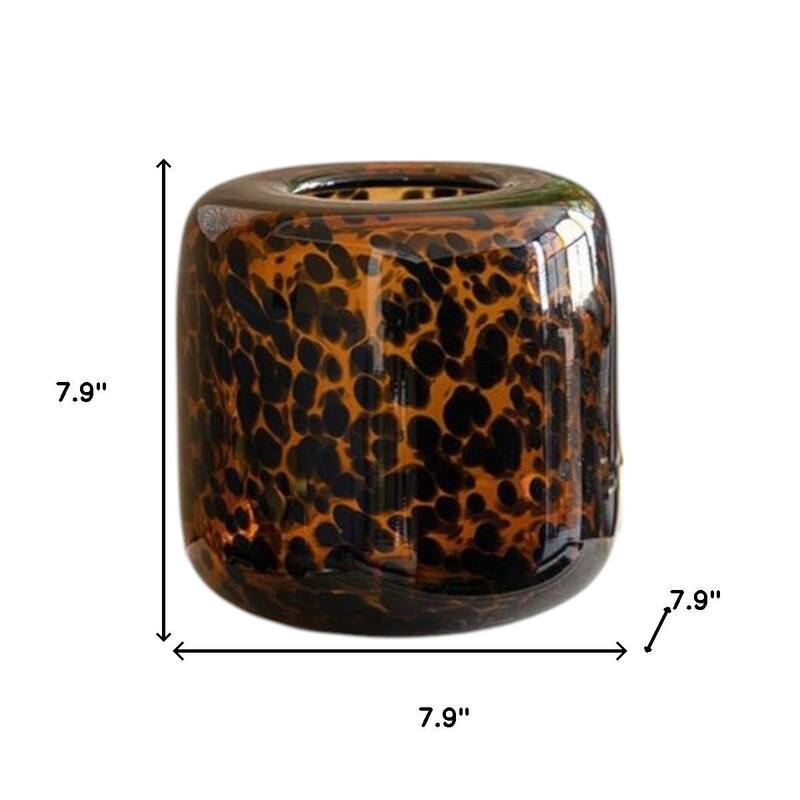 8" Amber And Black Animal Print Glass Round Table Vase - 7.90