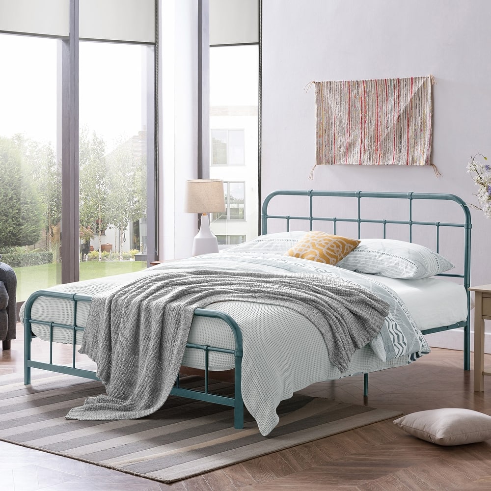 Christopher Knight Home - Aurelio Iron Platform Bed Frame with Rounded Corner Headboard and Footboard