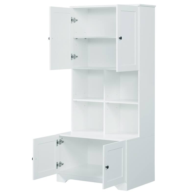 Freestanding Bathroom Storage Cabinet with Adjustable Shelf, Tall Waterproof Floor Cabinet with Double Doors