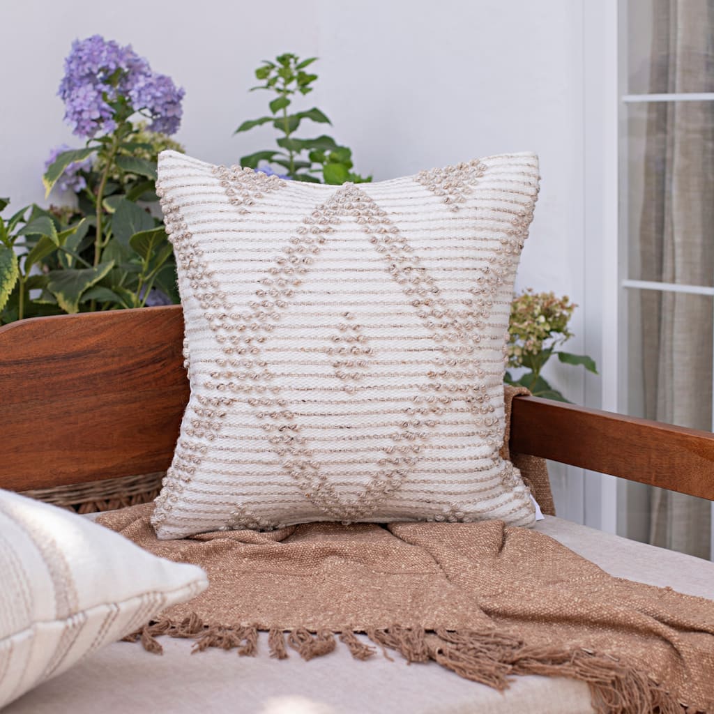 Sevita Farmhouse Diamond Striped Hand-Woven Indoor/Outdoor Throw Pillow