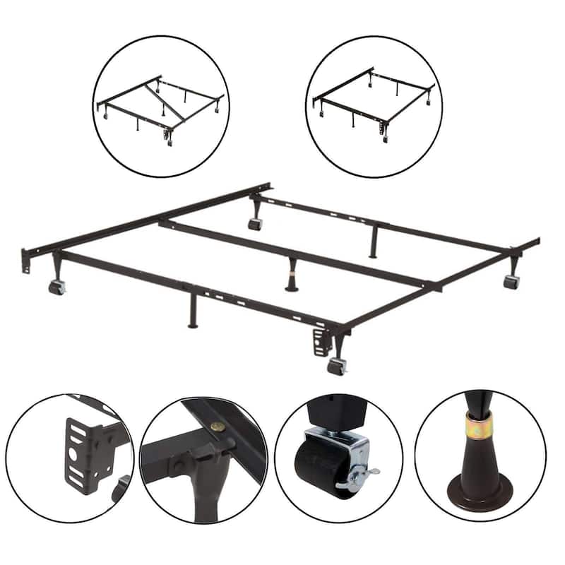 7-Leg Heavy Duty Queen Bed Frame with Center Support & Locking Wheel