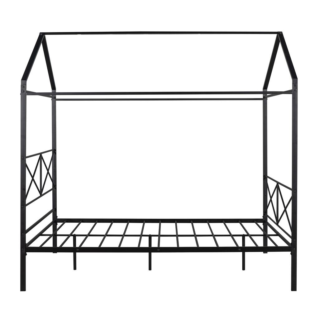 Queen Size X-Shaped Bar Style Canopy Bed Metal House Platform Bed, 83.5''L*61.6''W*82.7''H, 66LBS