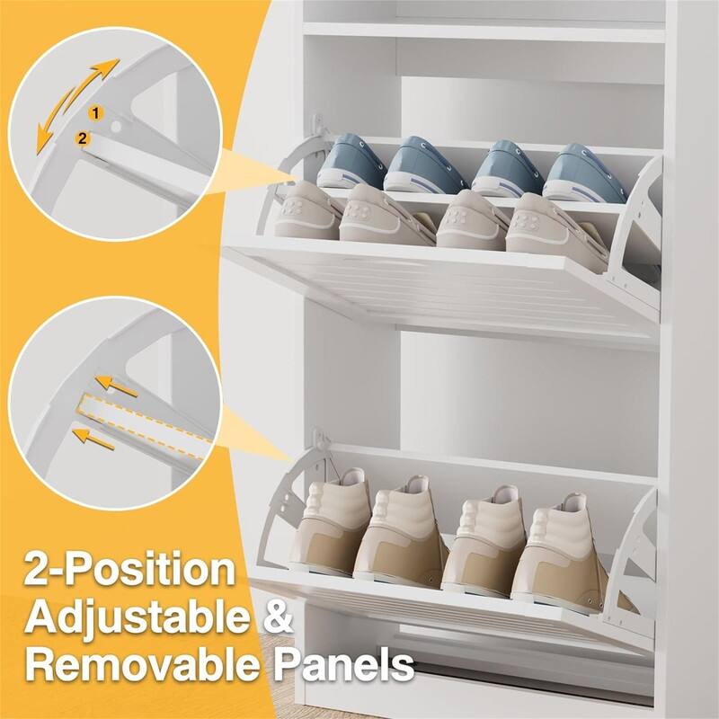 Shoe Storage Cabinet with 2 Flip Drawers - 10"D x 21.3"W x 38.2"H