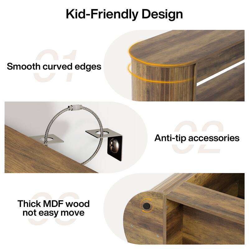 Farmhouse Wood Coffee Table with 2-Tier Storage Shelf