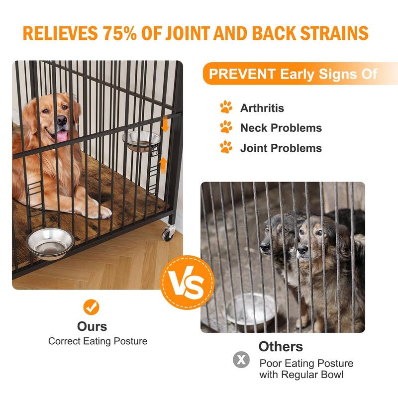 Dog Crate with Wheels, Adjustable Feeder, Storage Shelf, Table Top