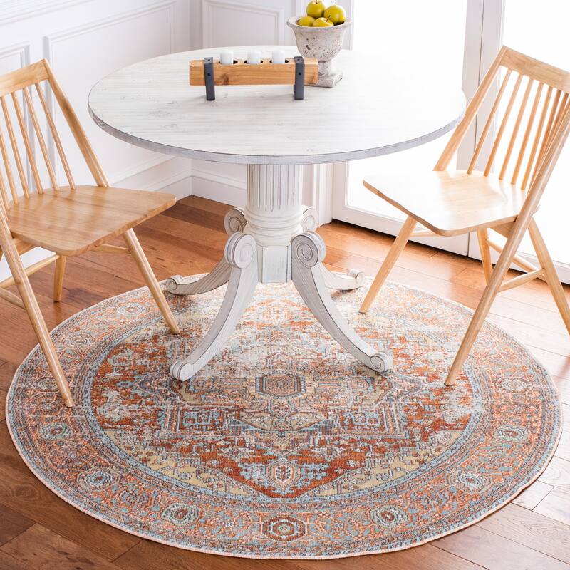 SAFAVIEH Aria Vasya Vintage Oriental Medallion Rug - 9' Round - Rust/Taupe