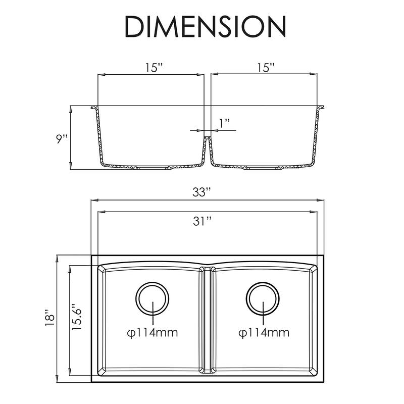 HIGOLD 9-Inch Undermount Dual Equal Bowl Quartz Sink