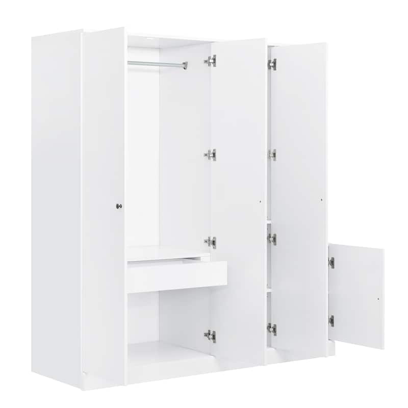4-Door Wardrobe with Shelves, Drawers, and Full-Length Mirror